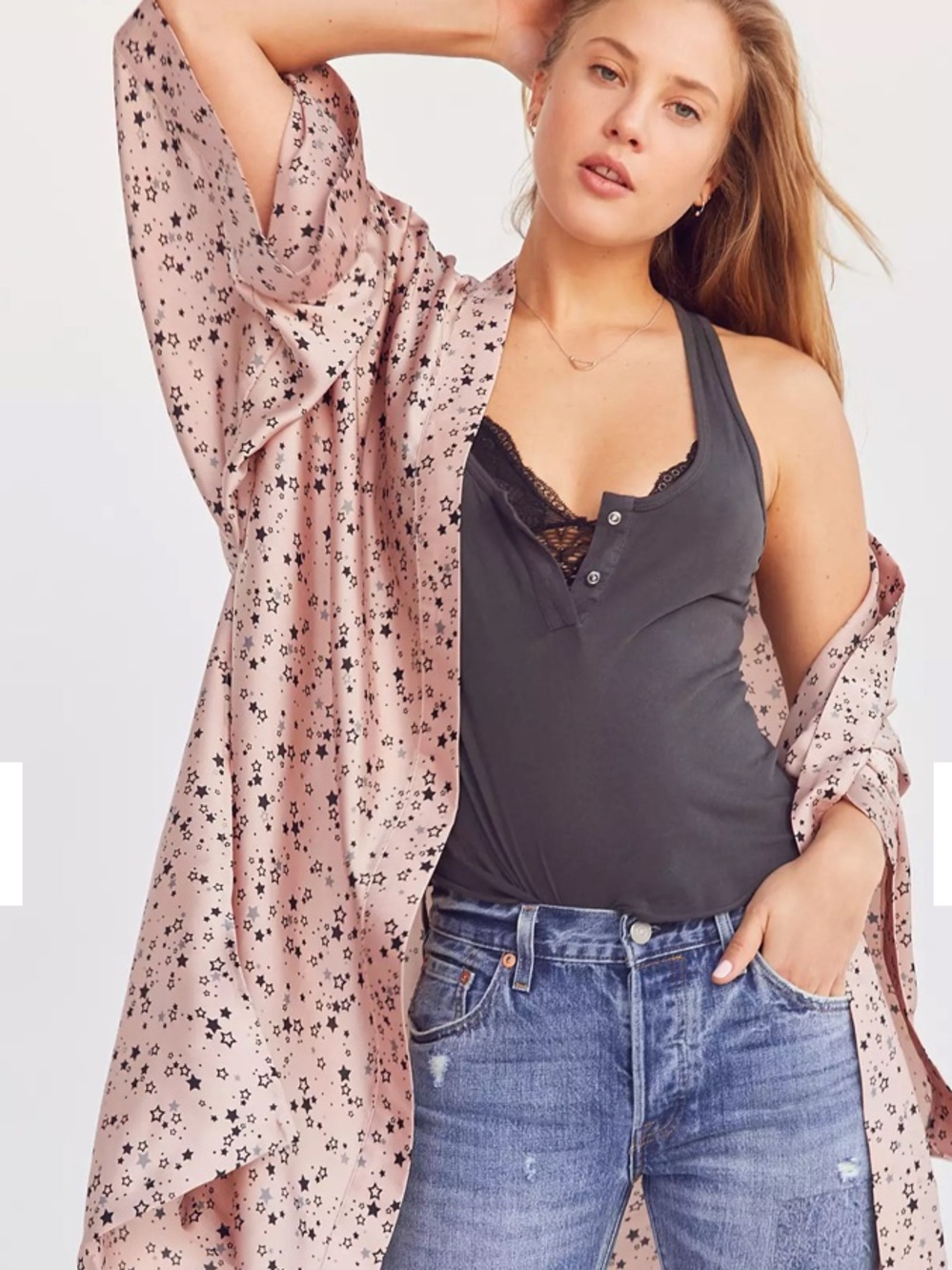 Urban Outfitters Kimchi Blue Bush Pink star print open kimono - Picture 3 of 14